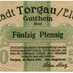 Torgauer Notgeld 1920 50 Pfennig Vorderseite