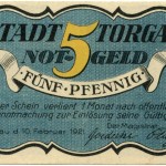 Torgauer Notgeld 1921 5 Pfennig Variante 1 Vorderseite